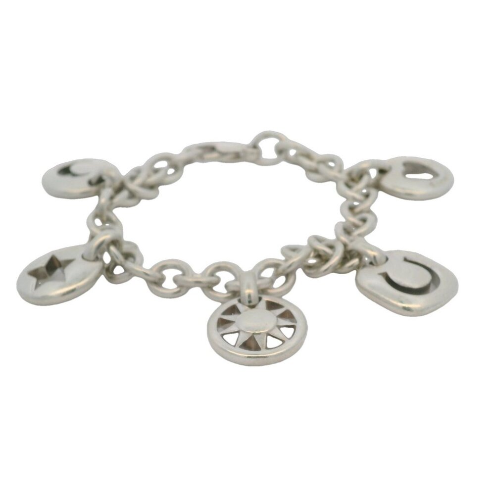 Tiffany & CO Rare Retired 925 Sterling Silver Stencil 5-Charm 7.5" Bracelet